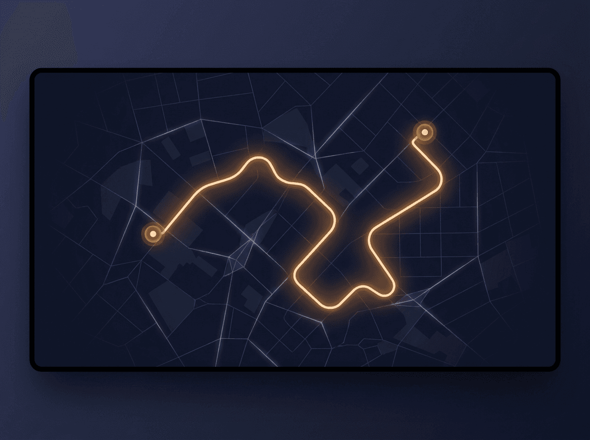 Glowing route map